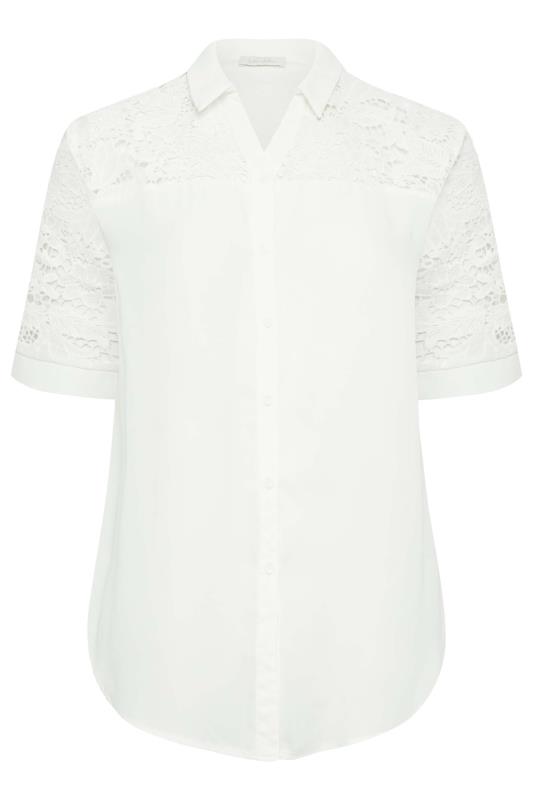 YOURS LONDON Plus Size White Lace Insert Shirt | Yours Clothing 6