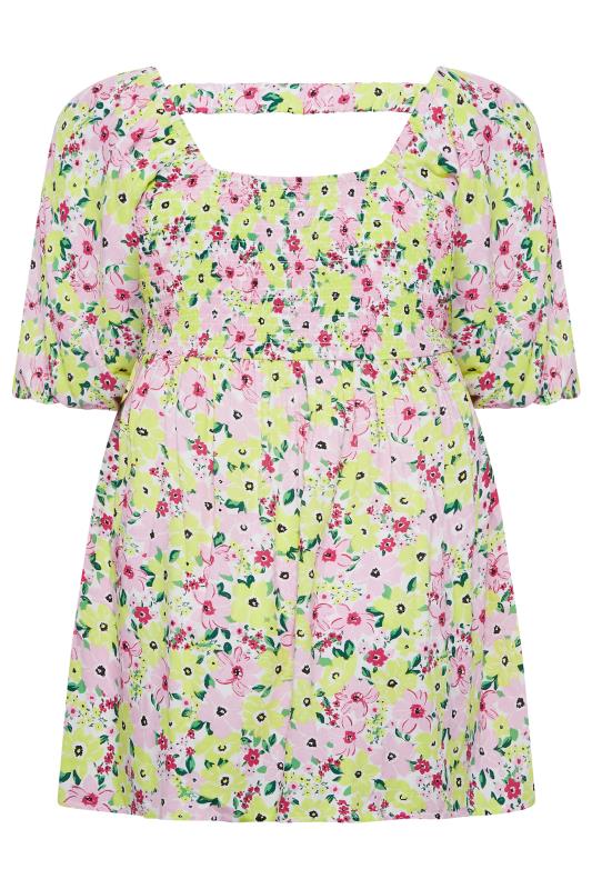 YOURS Curve Plus Size Light Pink Floral Peplum Top | Yours Clothing  8