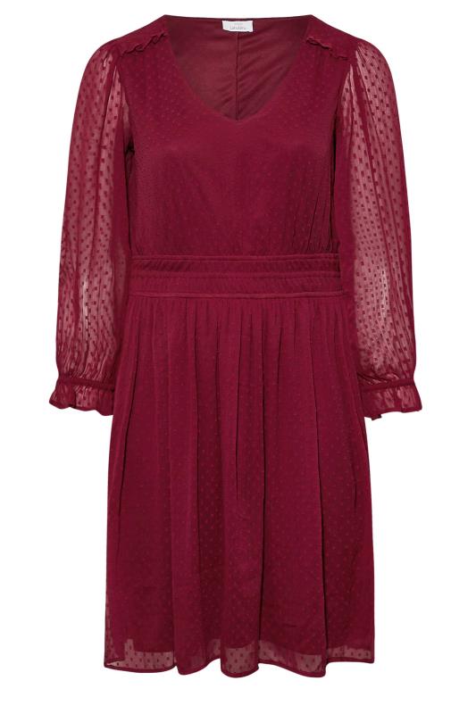 YOURS LONDON Plus Size Red Dobby Ruffle Shoulder Dress | Yours Clothing 6