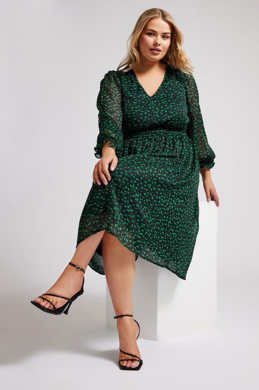 YOURS LONDON Plus Size Green Spot Print Dobby Midi Dress | Yours Clothing 3