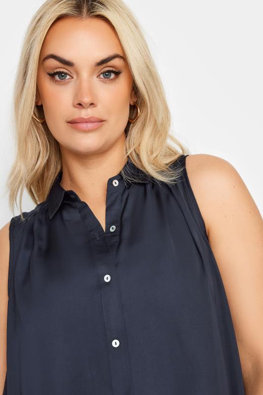 YOURS Plus Size Navy Blue Sleeveless Shirt | Yours Clothing 4