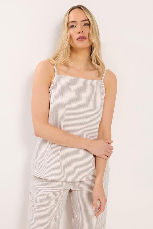LTS Tall Women's Set Camel Brown Stripe Cotton Vest Top & Trousers | Long Tall Sally  2