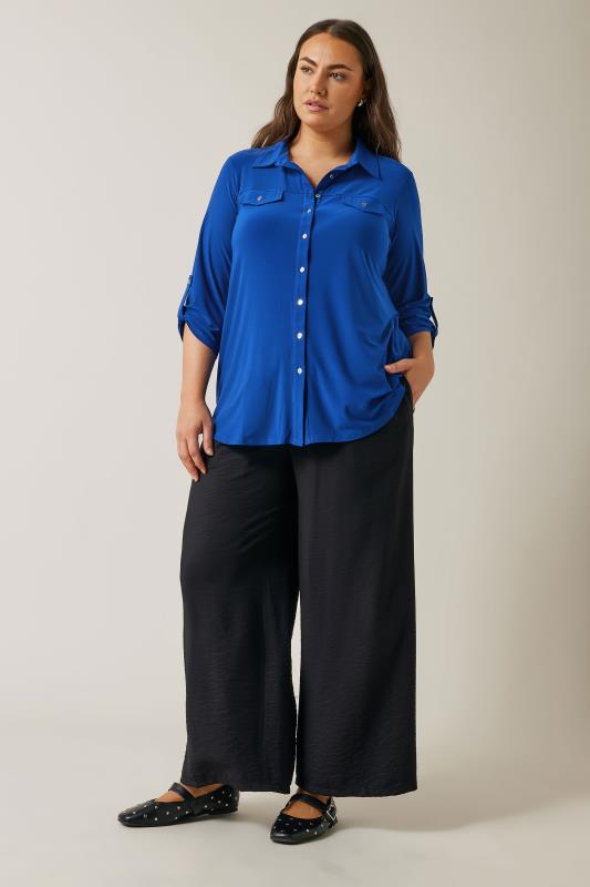 EVANS Plus Size Cobalt Blue Tab Sleeve Blouse | Evans  2