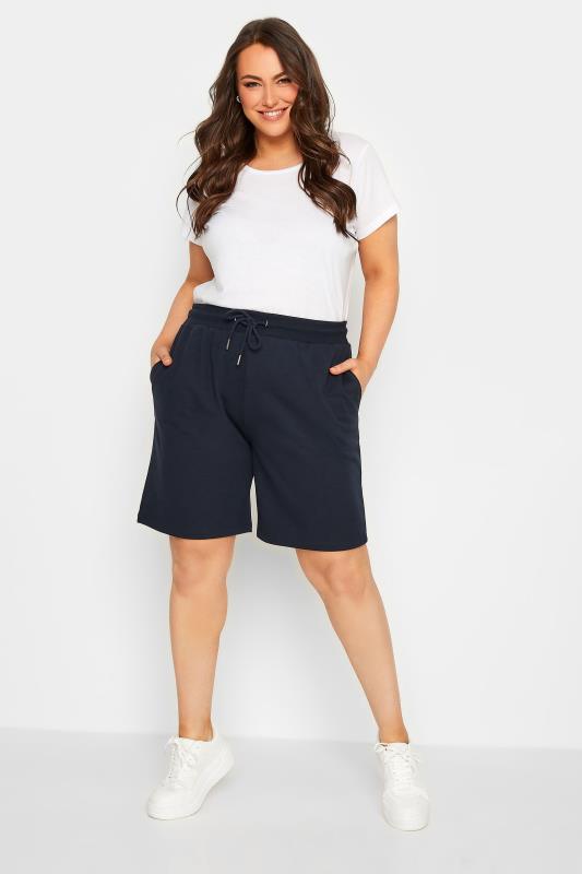 YOURS Plus Size Curve Navy Blue Jogger Shorts | Yours Clothing  2