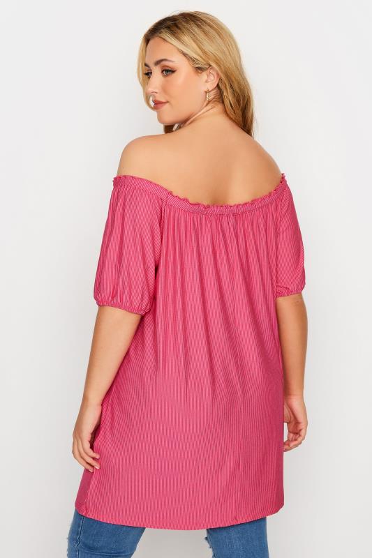 Plus Size Pink Stripe Bardot Top | Yours Clothing 3