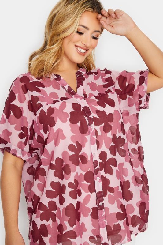 Plus Size Pink Floral Print Chiffon Grown On Sleeve Shirt | Yours Clothing 4