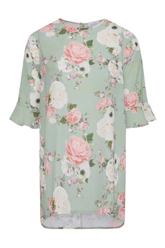 YOURS LONDON Curve Sage Green Floral Print Flute Sleeve Tunic Top 6