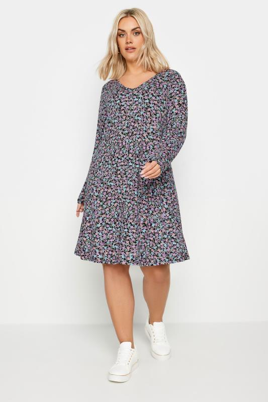 YOURS Plus Size Black Ditsy Floral Print Dress | Yours Clothing 1