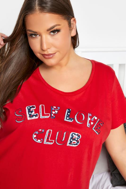 Plus Size Red 'Self Love Club' Slogan Pyjama Top | Yours Clothing 4