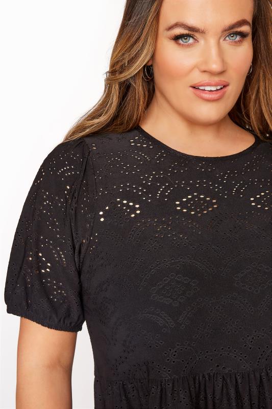 Black Embroidered Puff Sleeve Peplum Top | Yours Clothing 4