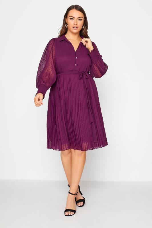  Grande Taille YOURS LONDON Purple Dobby Pleat Shirt Dress