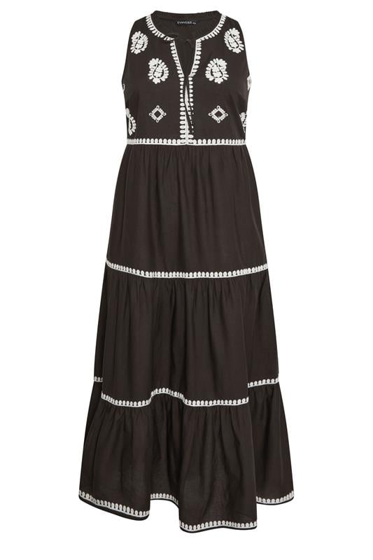  EVANS vestido largo de algodón bordado color marrón chocolate