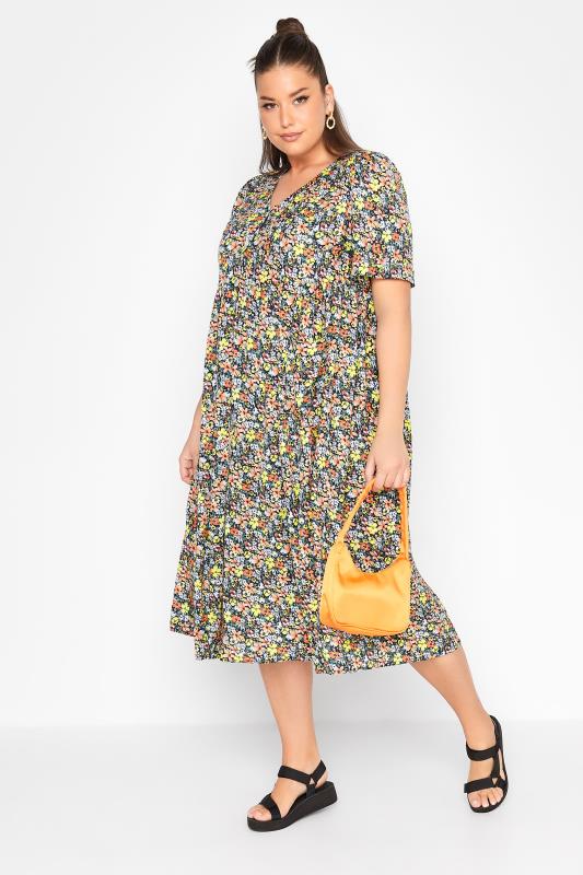 LIMITED COLLECTION Curve Yellow Floral Drop Pocket Smock Dress_B.jpg