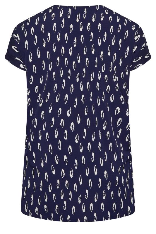 YOURS Plus Size Curve Navy Blue Animal Print Half Placket Blouse | Yours Clothing  8