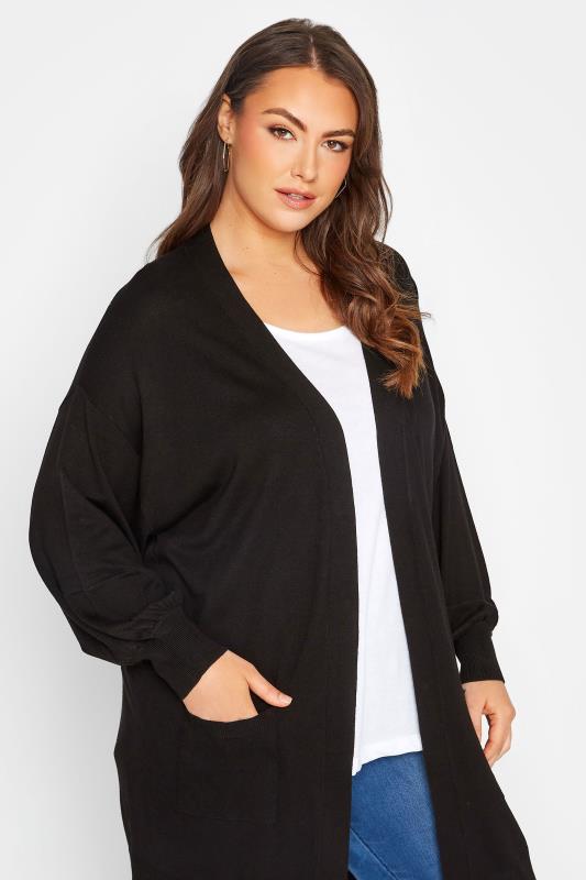 Plus Size Curve Black Balloon Sleeve Fine Knit Cardigan | Yours Clothing 4