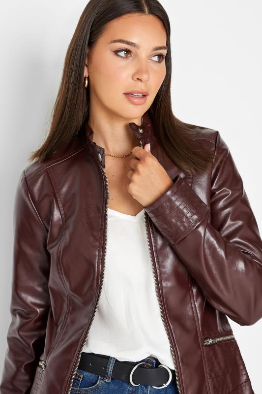 LTS Tall Berry Red Leather Funnel Neck Jacket | Long Tall Sally  4
