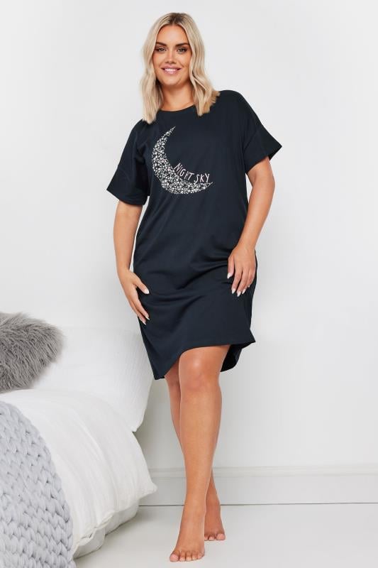 YOURS Plus Size Navy Blue Moon Print Sleep Tee Nightdress | Yours Clothing 2