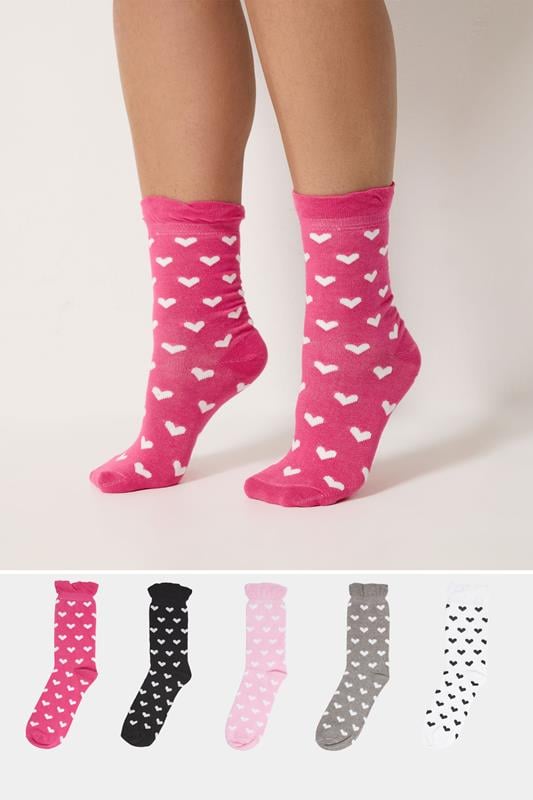 YOURSET 5 PACK Plus Size Pink & Grey Polka Dot Ankle Socks | Yours Clothing 1