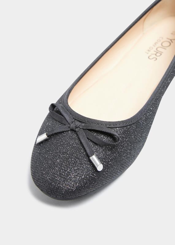 Black Glitter Ballerina Pumps In Wide E Fit & Extra Wide EEE Fit | Yours Clothing 5