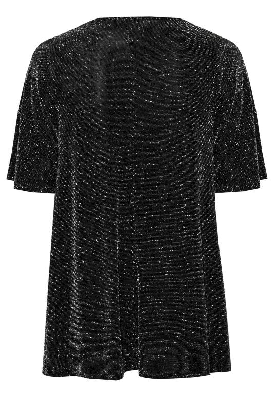 Plus Size Black & Silver Glitter Pleat Front Swing Top | Yours Clothing 7