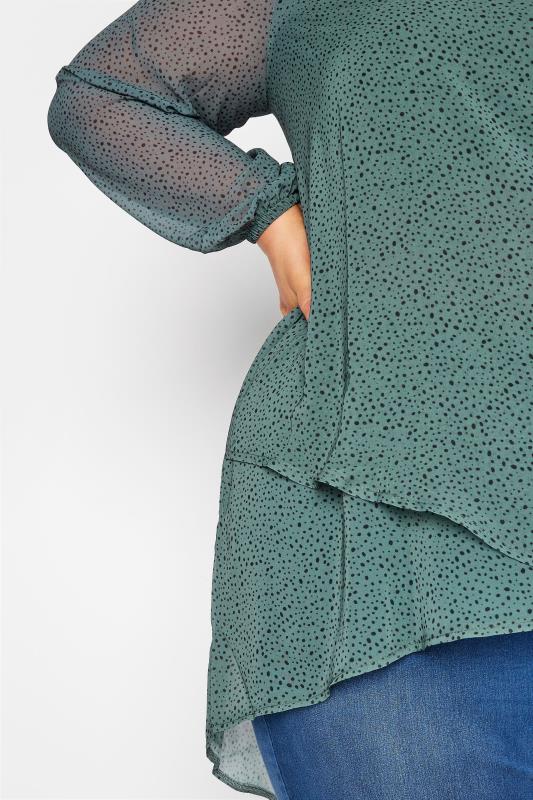 Plus Size YOURS LONDON Green Dalmatian Print Wrap Blouse | Yours Clothing 4