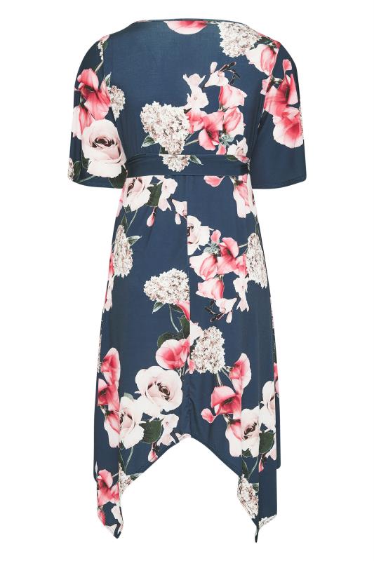 YOURS LONDON Plus Size Navy Blue Floral Hanky Hem Dress | Yours Clothing 7