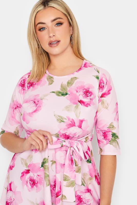 YOURS LONDON Plus Size Pink Floral Scoop Neck Peplum Top | Yours Clothing 4
