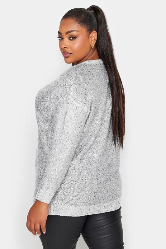 YOURS Plus Size Silver Sequin Embellished Jumper | Yours Clothing 4