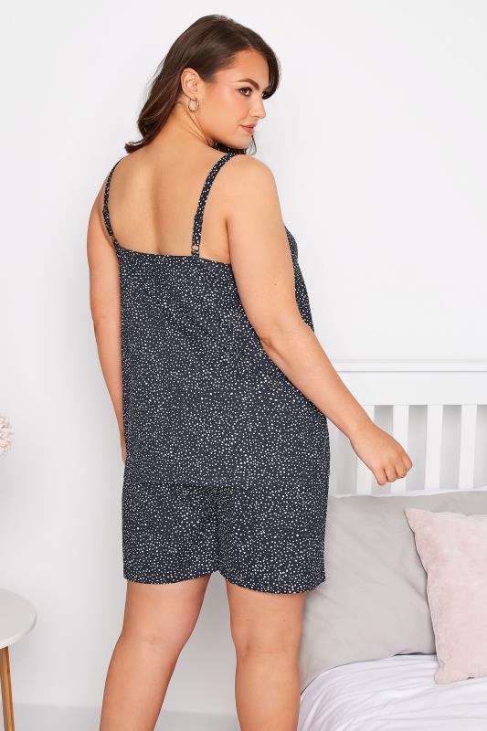 Plus Size Navy Blue Spot Print Lace Trim Cami Pyjama Top | Yours Clothing  3