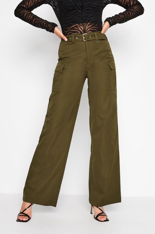 LTS Tall Khaki Green Belted Wide Leg Cargo Trousers | Long Tall Sally 1