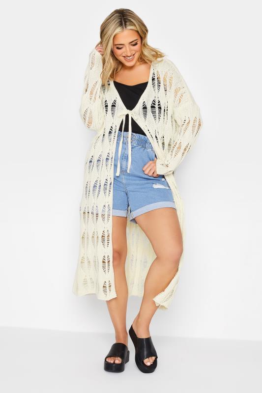 YOURS Plus Size Ivory White Crochet Longline Cardigan | Yours Clothing 1