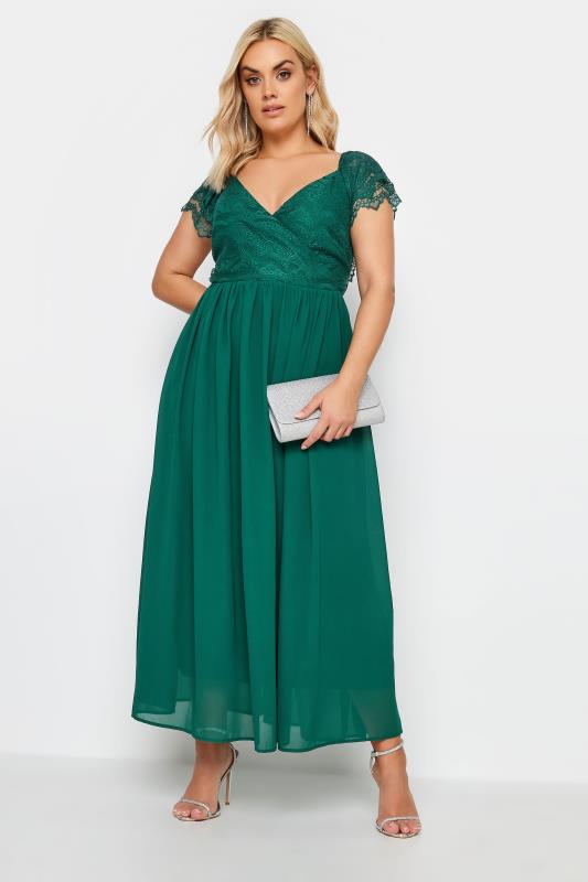 YOURS LONDON Plus Size Green Lace Wrap Maxi Dress | Yours Clothing 3