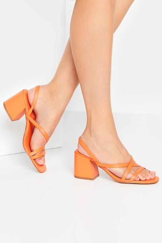 Tall  LTS Orange Cross Over Strap Block Heel Sandals In Standard Fit