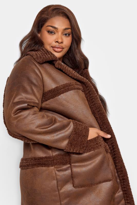 YOURS Curve Brown Faux Fur PU Jacket | Yours Clothing 5