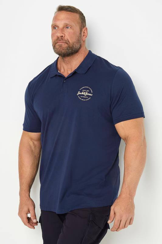 JACK & JONES Navy Blue Short Sleeve Polo Shirt | BadRhino 1
