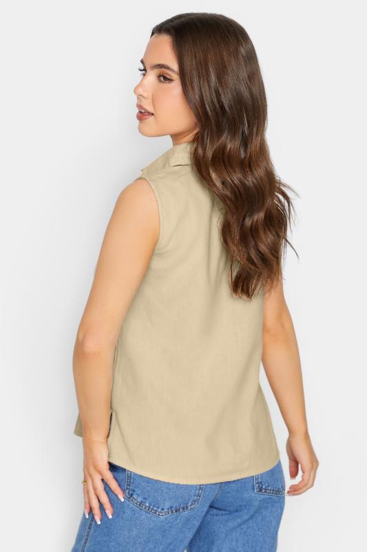 Petite Stone Brown Linen Blend Sleeveless Shirt | PixieGirl 4