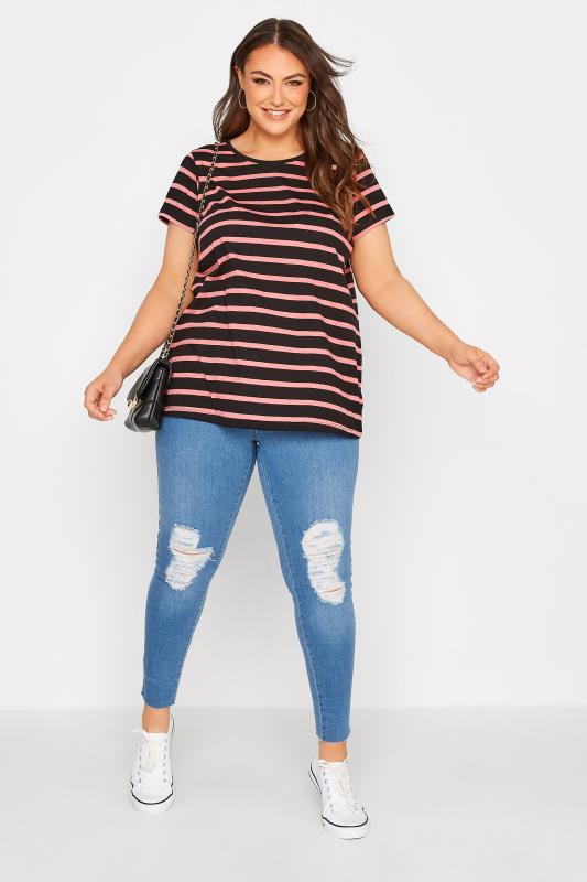 3 PACK Plus Size Pink & Black & Stripe T-Shirts | Yours Clothing 3