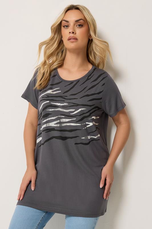  YOURS Curve Grey Tiger Print T-shirt