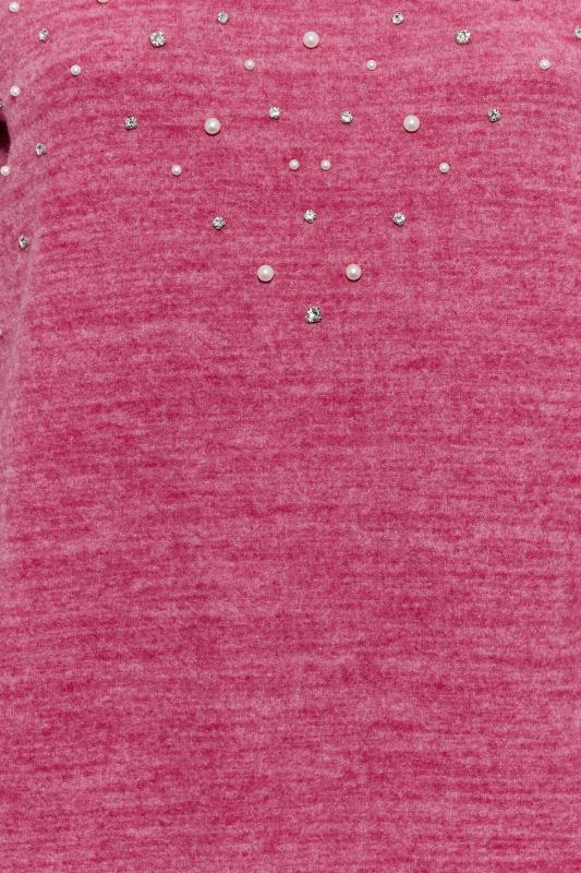 Plus Size Pink Pearl Embellished Soft Touch Top | Yours Clothing 5