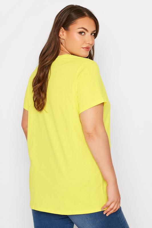 Plus Size Yellow Broderie Anglaise Neckline T-Shirt | Yours Clothing 3