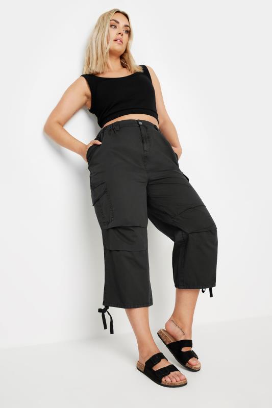 YOURS Plus Size Black Cargo Cropped Trousers | Yours Clothing 2