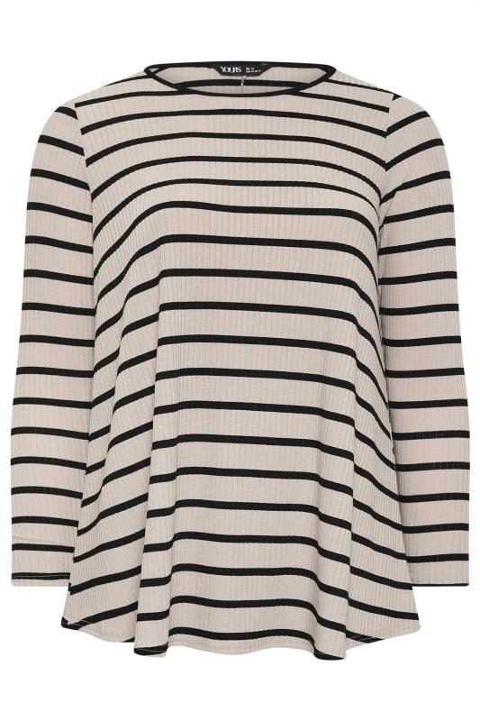 YOURS Plus Size Stone Brown & Black Stripe Ribbed Swing T-Shirt | Yours Clothing 5