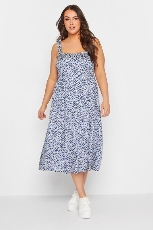 YOURS Plus Size Dark Blue Ditsy Floral Dress | Yours Clothing  1