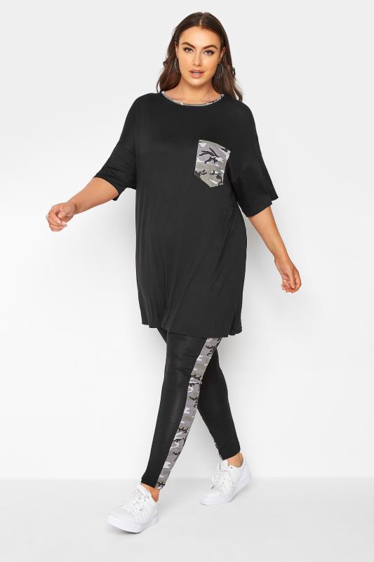 Plus Size LIMITED COLLECTION Black Camo Side Panel Leggings | Yours Clothing 2