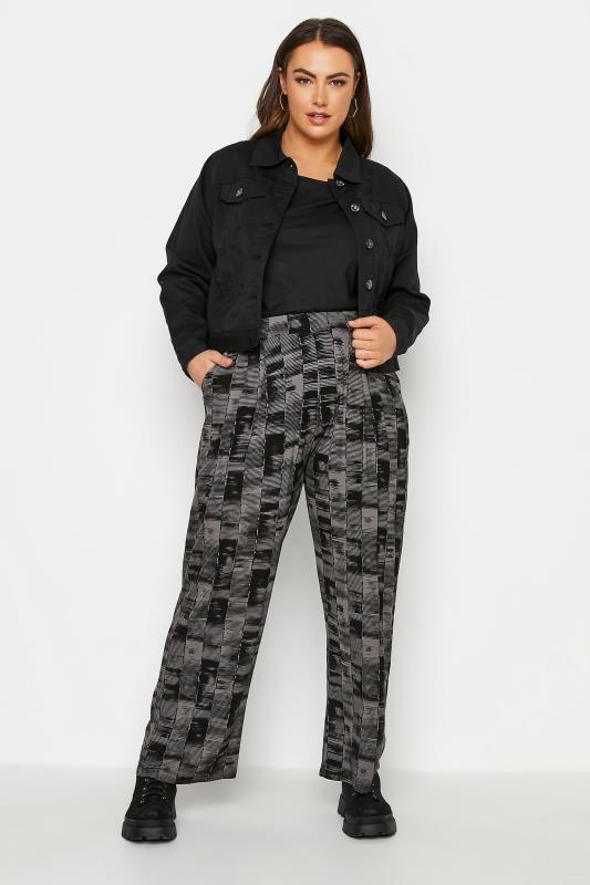 Plus Size  LIMITED COLLECTION Grey Stroke Print Pleated Wide Leg Trousers