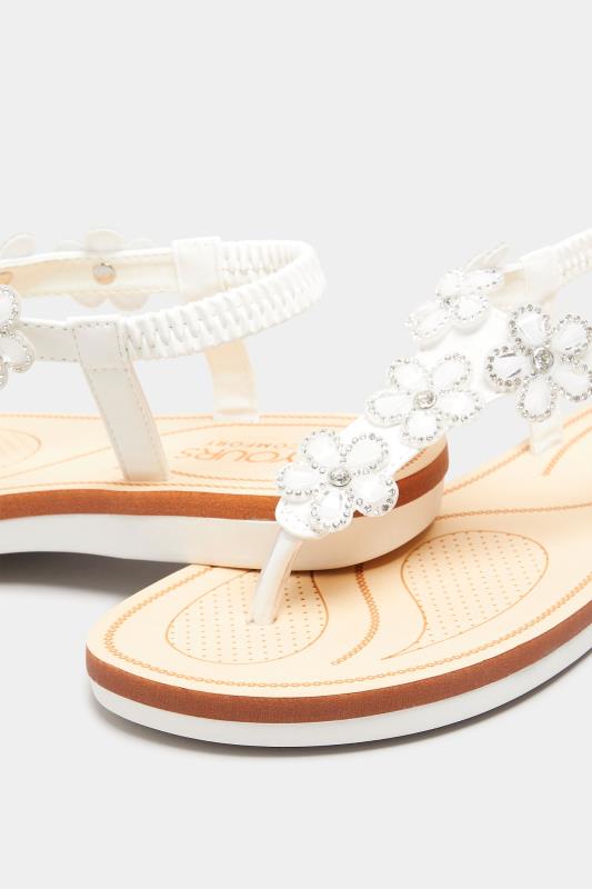 White PU Diamante Flower Sandals In Extra Wide EEE Fit 5