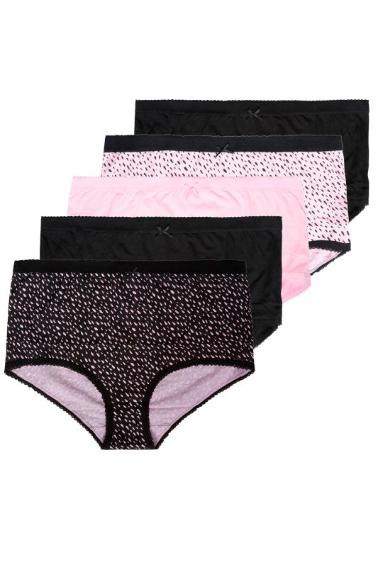 Plus Size 5 PACK Pink & Black Abstract Print High Waisted Full Briefs | Yours Clothing 2