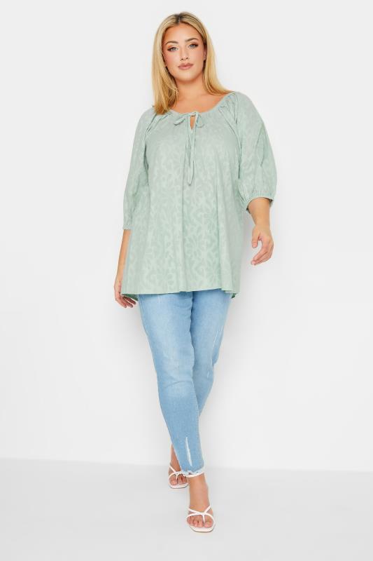 YOURS Plus Size Curve Mint Green Gypsy Textured Top 2