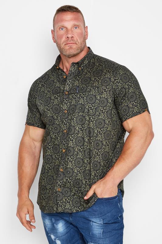 BEN SHERMAN Big & Tall Black & Khaki Green Floral Print Shirt 1