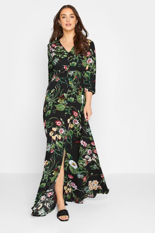  Grande Taille LTS Tall Black Tropical Print Maxi Dress